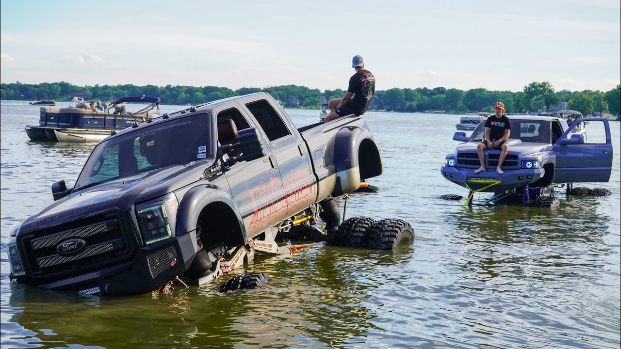 World’s Biggest SEMA Trucks Drive in a Lake! (Cops, DNR, Helicopter Called)