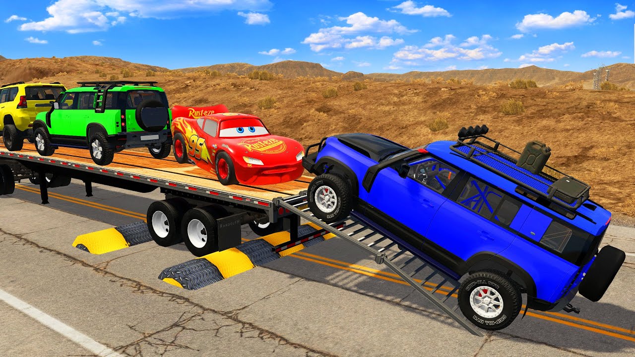 McQueen Flatbed Truck Transport on Deadly Lava Cracks | BeamNG Drive