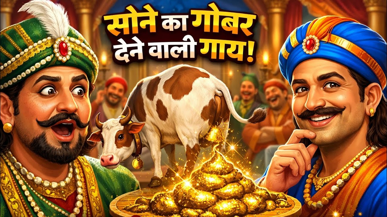 अकबर और बीरबल की मजेदार रोचक कहानी सोने का गोबर देने वाली गय 🧐😮