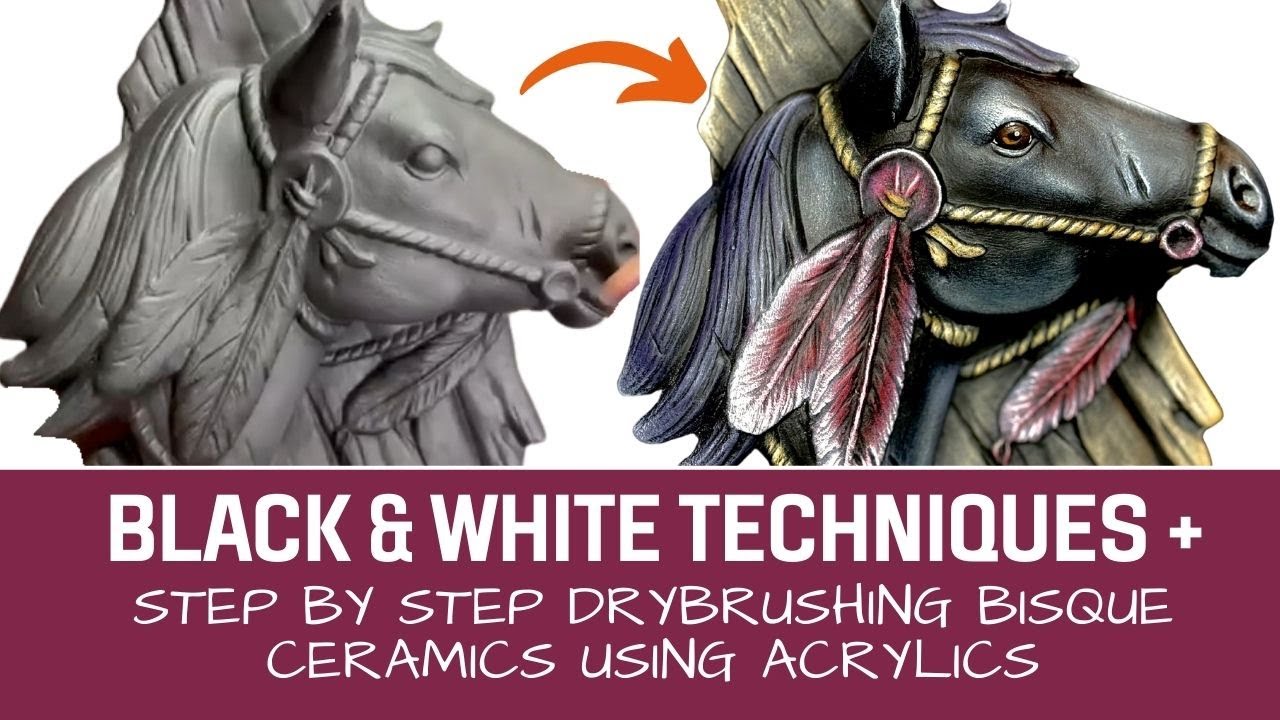 Drybrushing a Bisque Ceramic Horse Using Black and White DECOART Acrylics