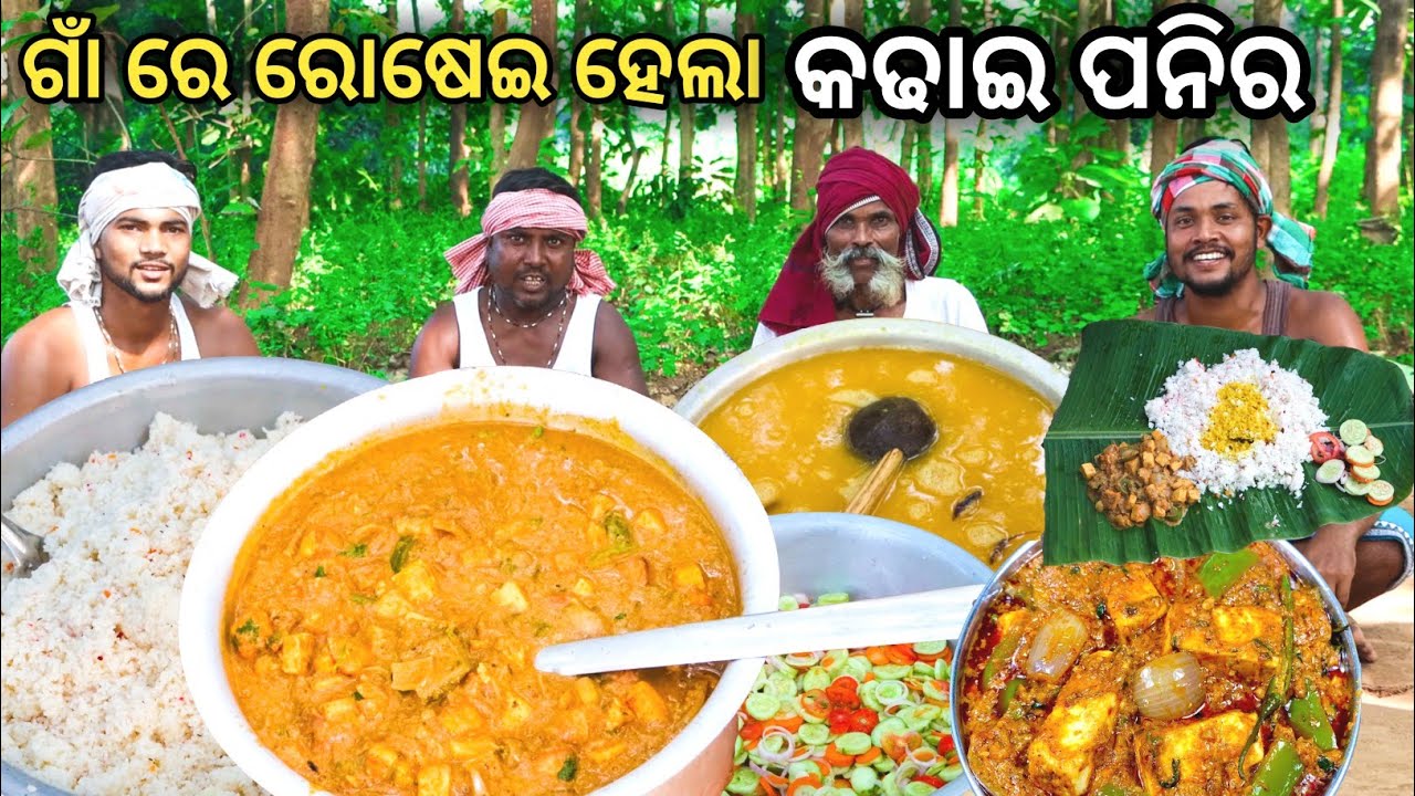 KADHAI PANEER Recipe || Fried rice, Dal fry with salad Cooking at Village  || Paneer Recipe || Veg.