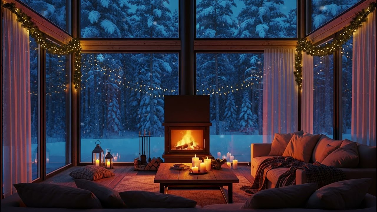 Fireplace & Smooth Jazz ❄️ Cozy Winter Night Ambience | Relax & Unwind