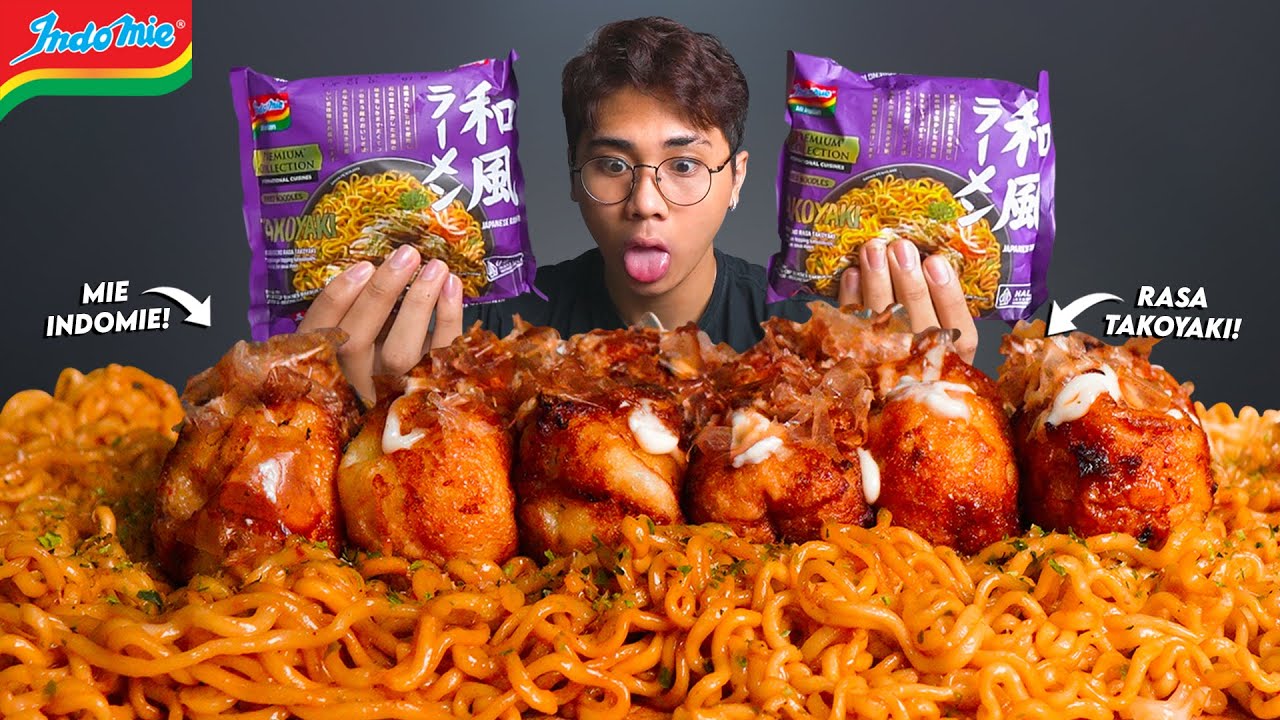 SUMPAH NAGIH!! MUKBANG INDOMIE RASA TAKOYAKI TOPPING PULUHAN TAKOYAKI JUMBO!!🥵