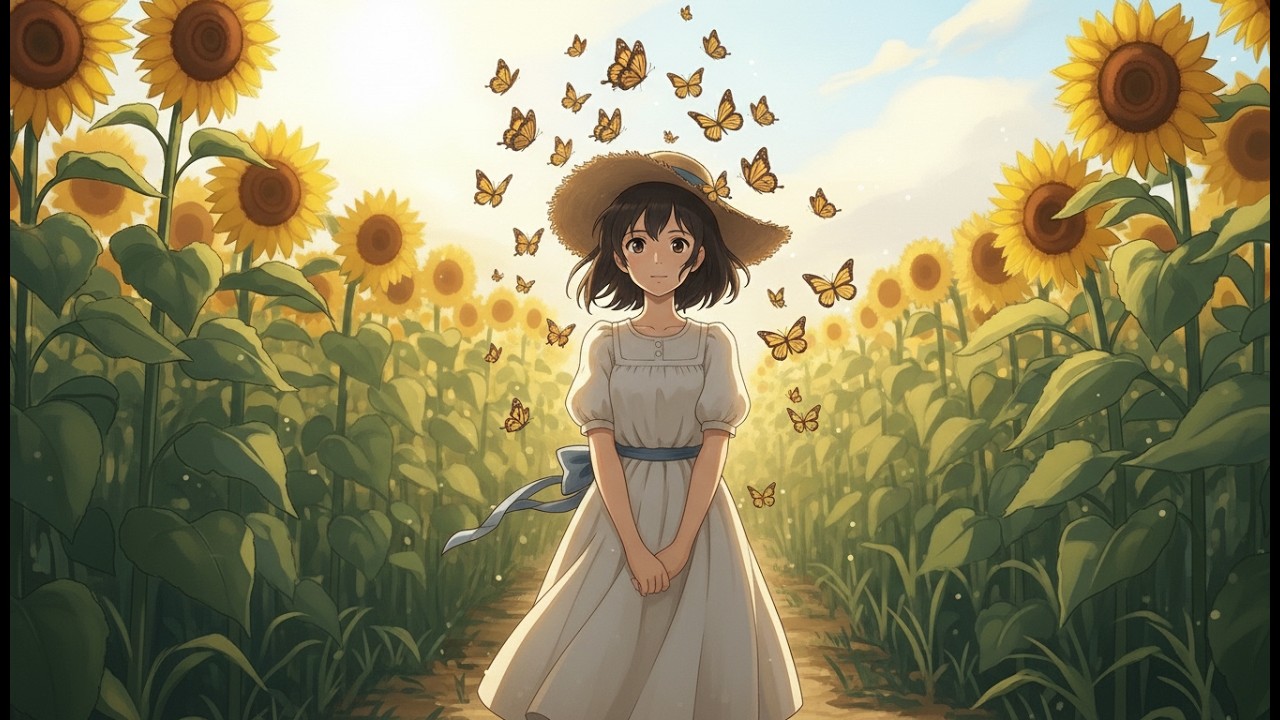 Summer Days spent with Grandfather || Sunflower Harvest in the Quiet Village || Ghibli Inspired A