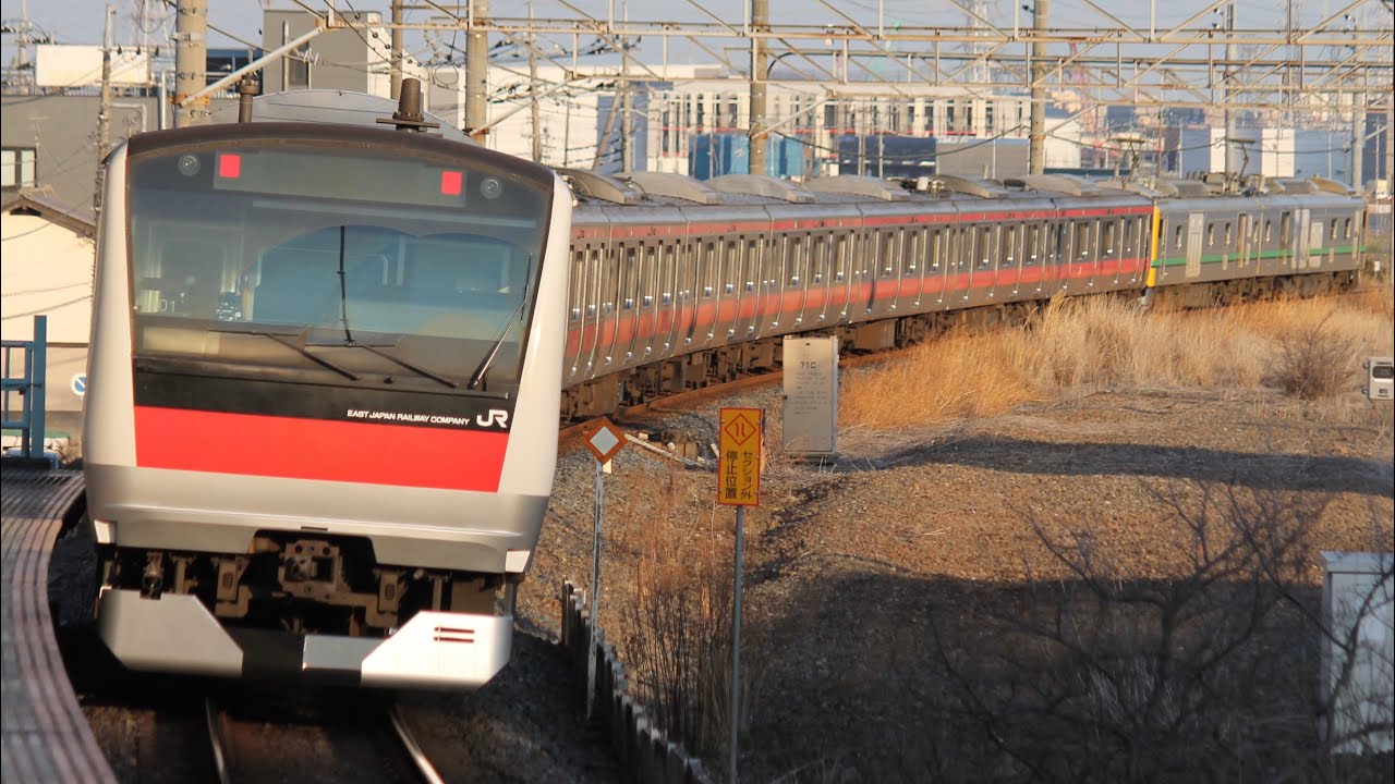 【京葉233AT出場】 E493系ｵｸ01編成+E233系5000番台ｹﾖ501編成 AT出場配給(配9535M) 吉川駅通過シーン