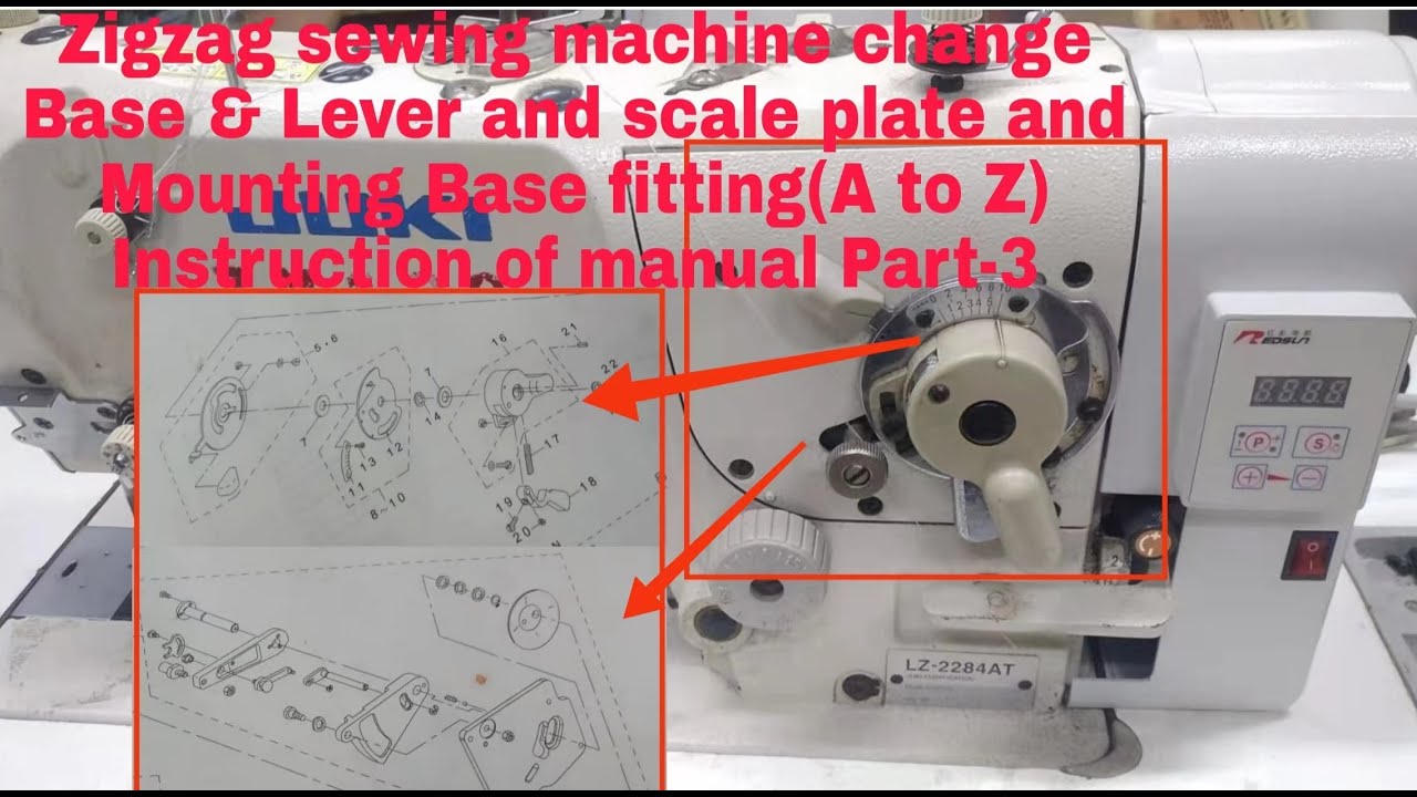 Juki LZ 2284 Zigzag machine Change Base, Lever Asm, Scale Plate, Scale Mounting Base settings Part-3