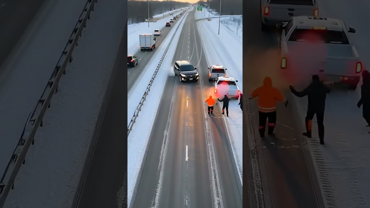 Icy Highway Chain Reaction Crash Caught on Traffic Cam | Winter Road Chaos #crash #nearmiss #snow