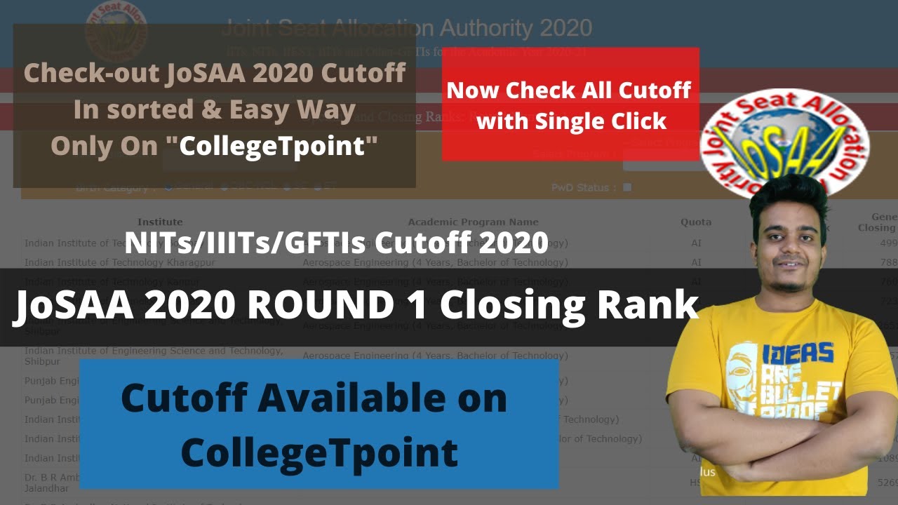 JoSAA 2020 Round 1 Cutoff | Opening Closing Rank PDF | JoSAA Round 1 Result Out