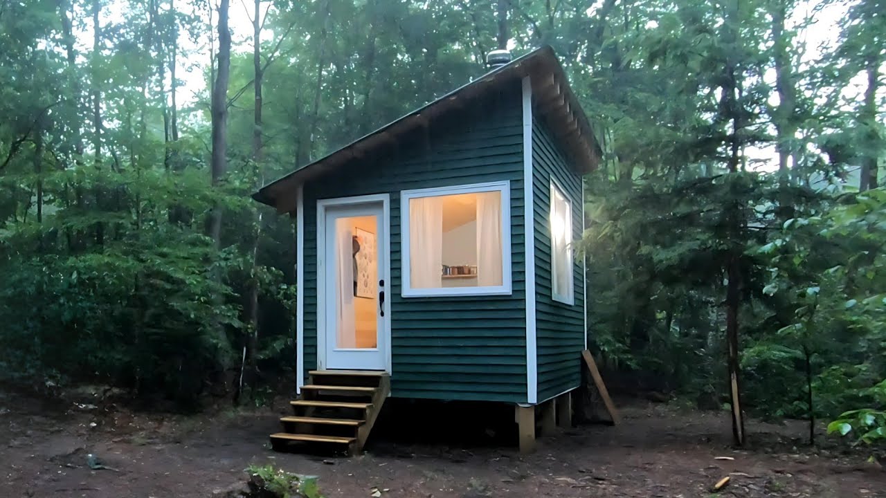 Tiny Cabin -  Simple Off Grid Bath + Rainstorm