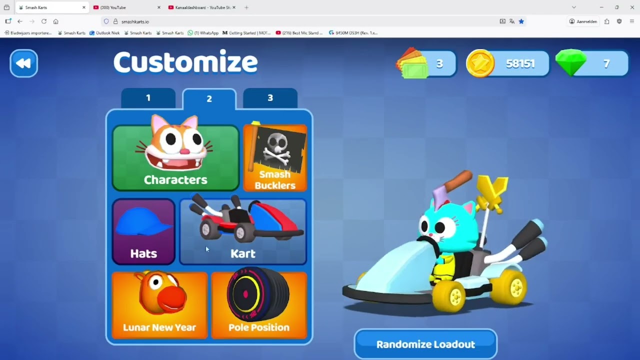 Every single item I own in SmashKarts!