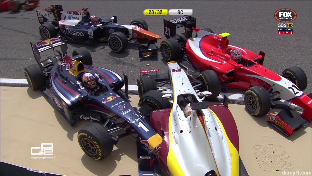 2015 GP2 Bahrain Race 1 - 4 Car Pile Up