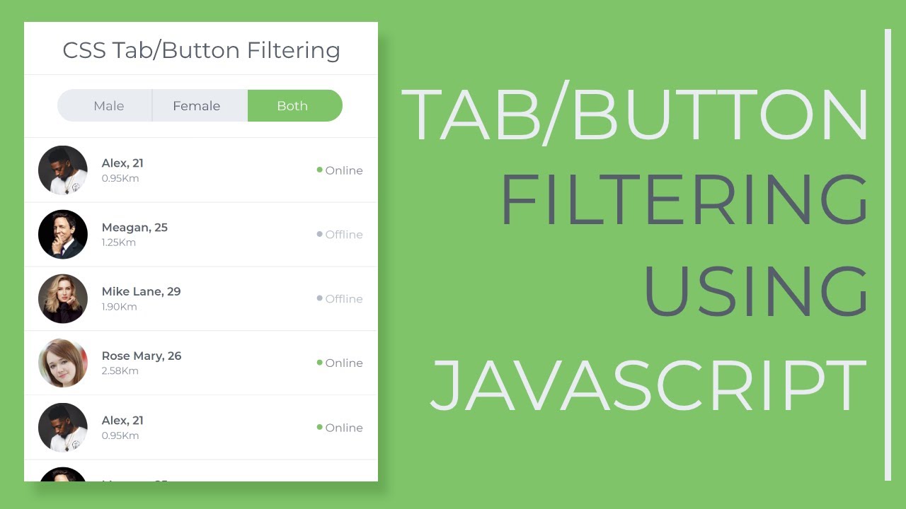 Tab/Button Filtering using Javascript -- Online Offline Filtering -- Javascript Filtering