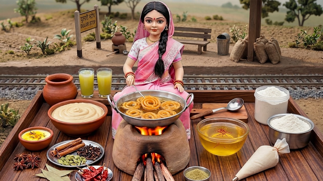 🍯🥛 Miniature Doll Jalebi & Hot Milk Cooking ASMR | Indian Village Tiny Kitchen Story