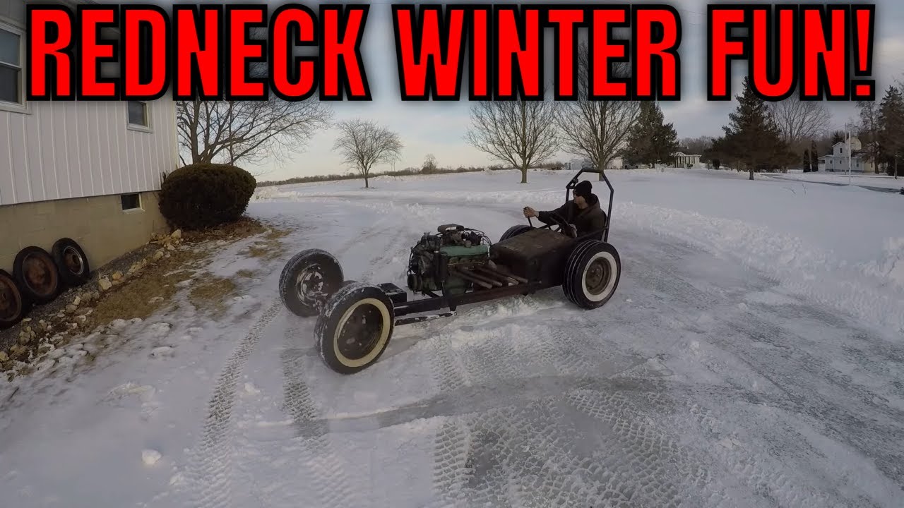 Redneck Winter Fun:  Cold Starting and Snow Drifting my Buick Nailhead Powered Dragster