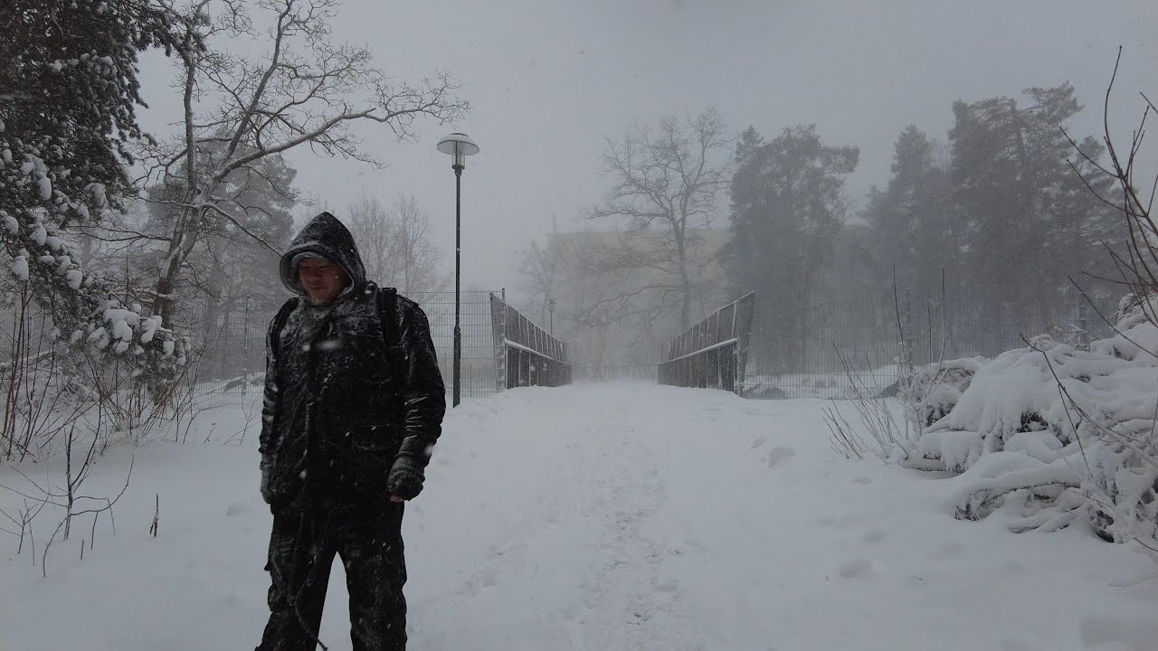 Snowfall in Farsta , Stockholm | Walking in the suburbs in the Winter Snow (575)