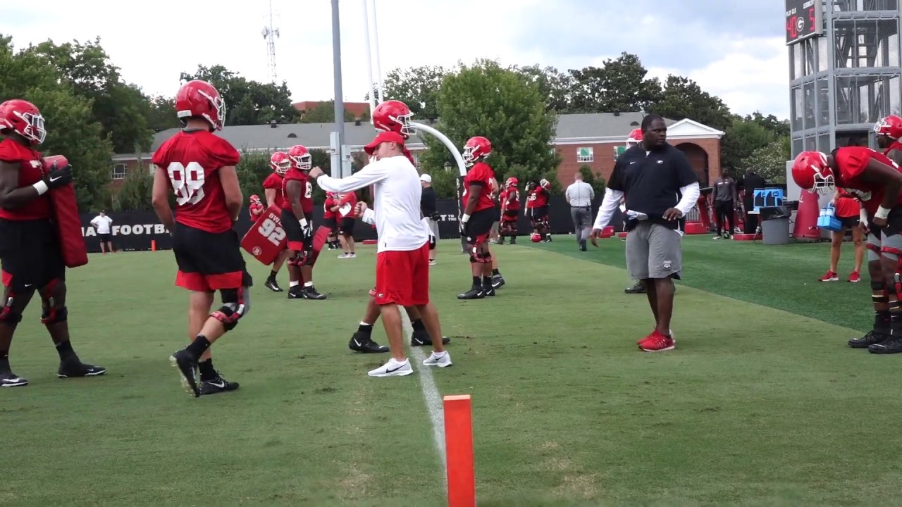 O-Line Working With TEs - Opening Day UGA Football Fall Camp 2019