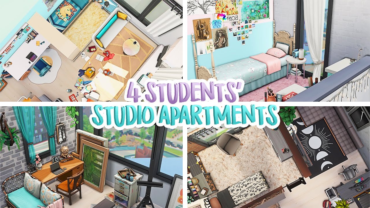 4 Students' Studio Apartments ✍🏻📚 | The Sims 4: Apartment Speed Build