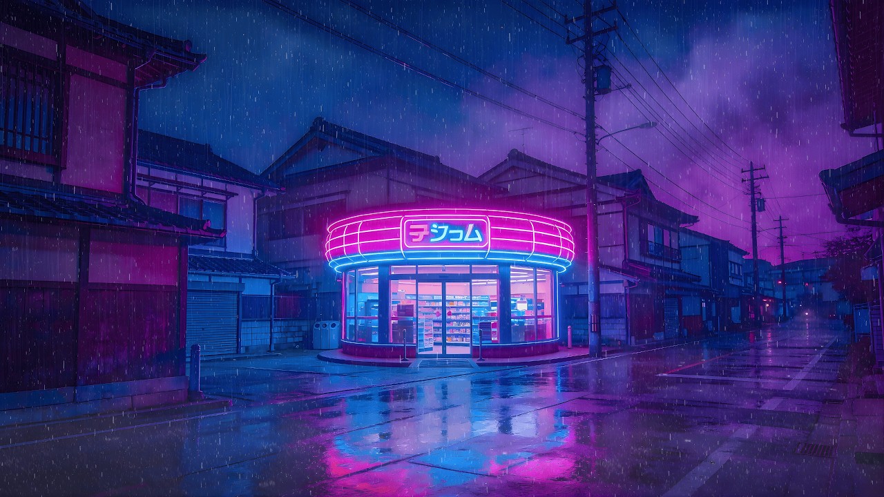 Lofi Rainy Nights 🌧️ – Neon Convenience Store in Old Kyoto for Late Night Coding | 4K