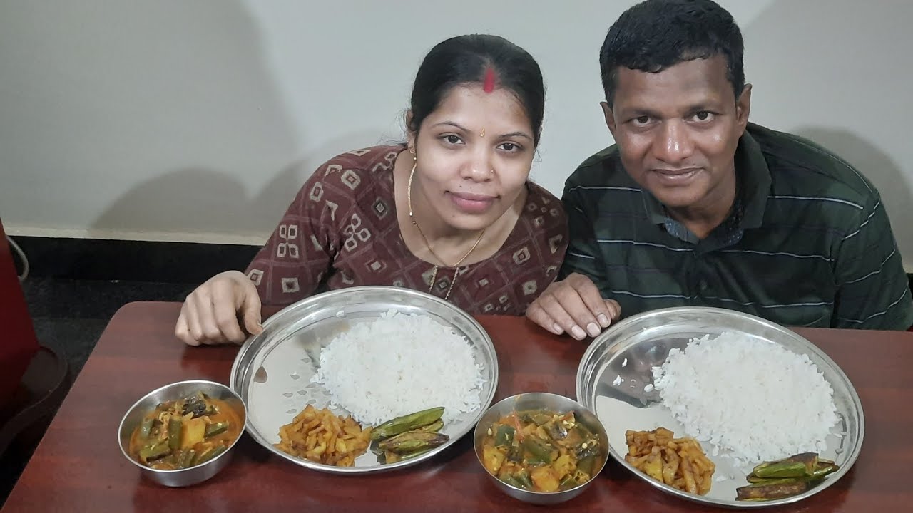 🥵Big bites|Rice,pointed guard fry,raddish bhujia and finger curry #eating show @foodloversavitha..5