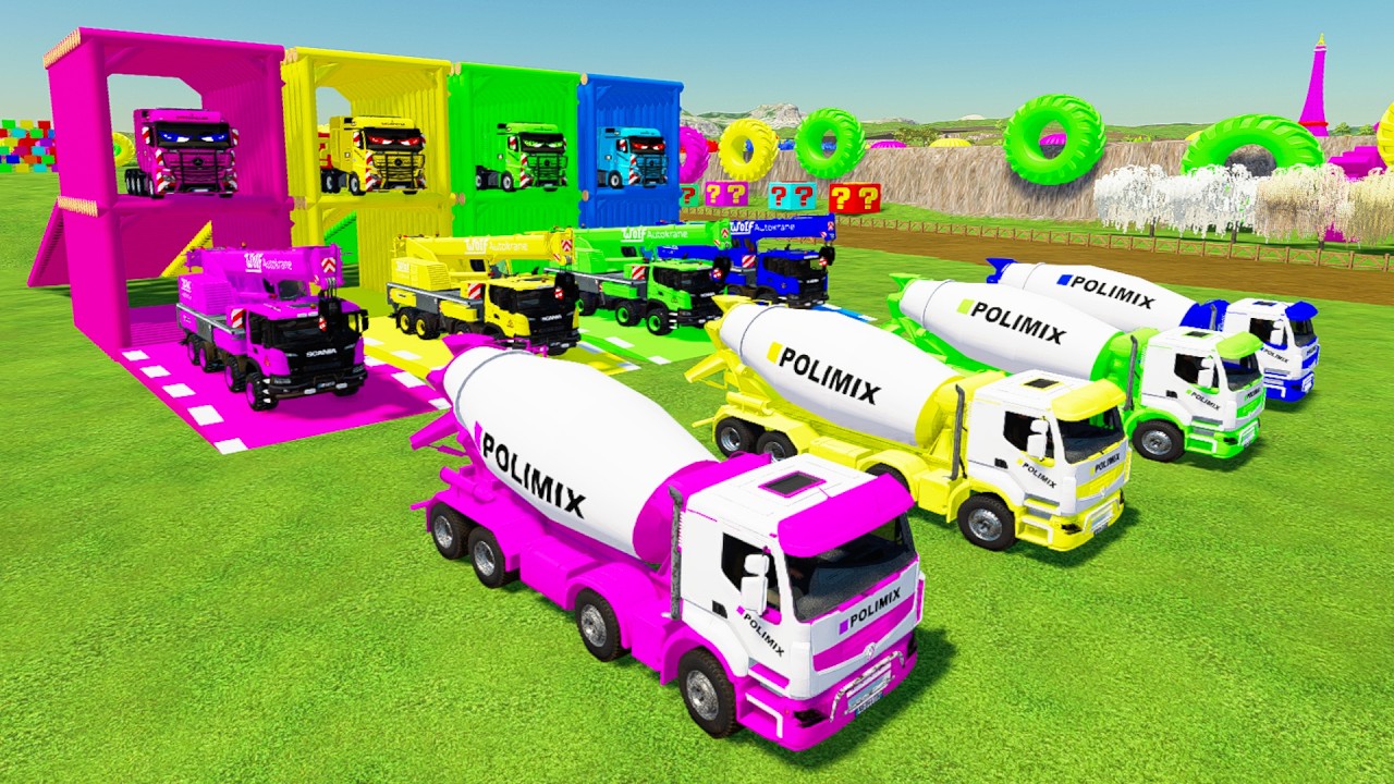 Красочный грузовик - Перевозит красочный бетоносмеситель Polimix и кран Scania в красочный гараж ...