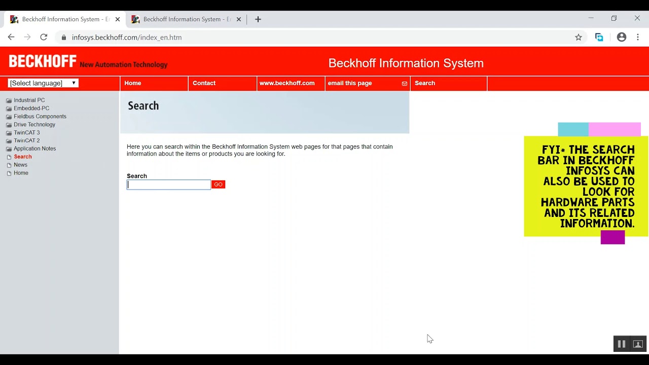 How to use Beckhoff Information System (Infosys)