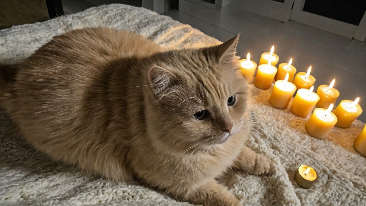 Cozy Cat ASMR  Sleeping with Norang (Born 2016) Candlelight Ambience for Sleep & Study