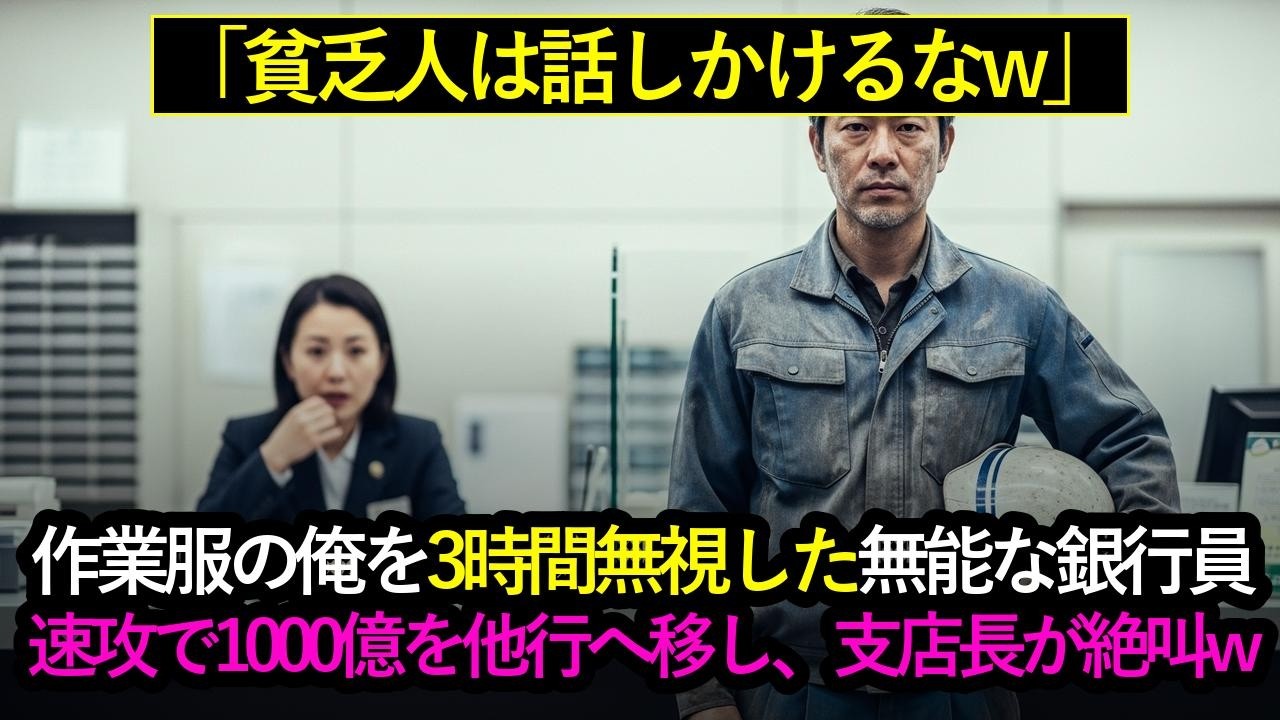 ボロボロの作業服の俺を3時間無視した行員➡速攻で1000億をライバル銀行へ移してやった結果、支店長が絶叫ｗ #スカッとする話
