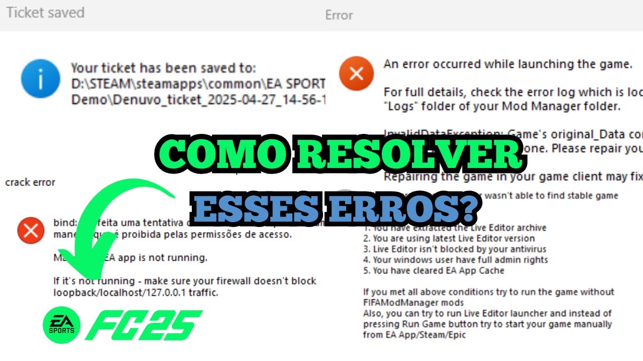 Como resolver esses erros no EA FC 25 ERRO DENUVO, cr@ck error…Fix Ticket Saved and Bad DLL Hash