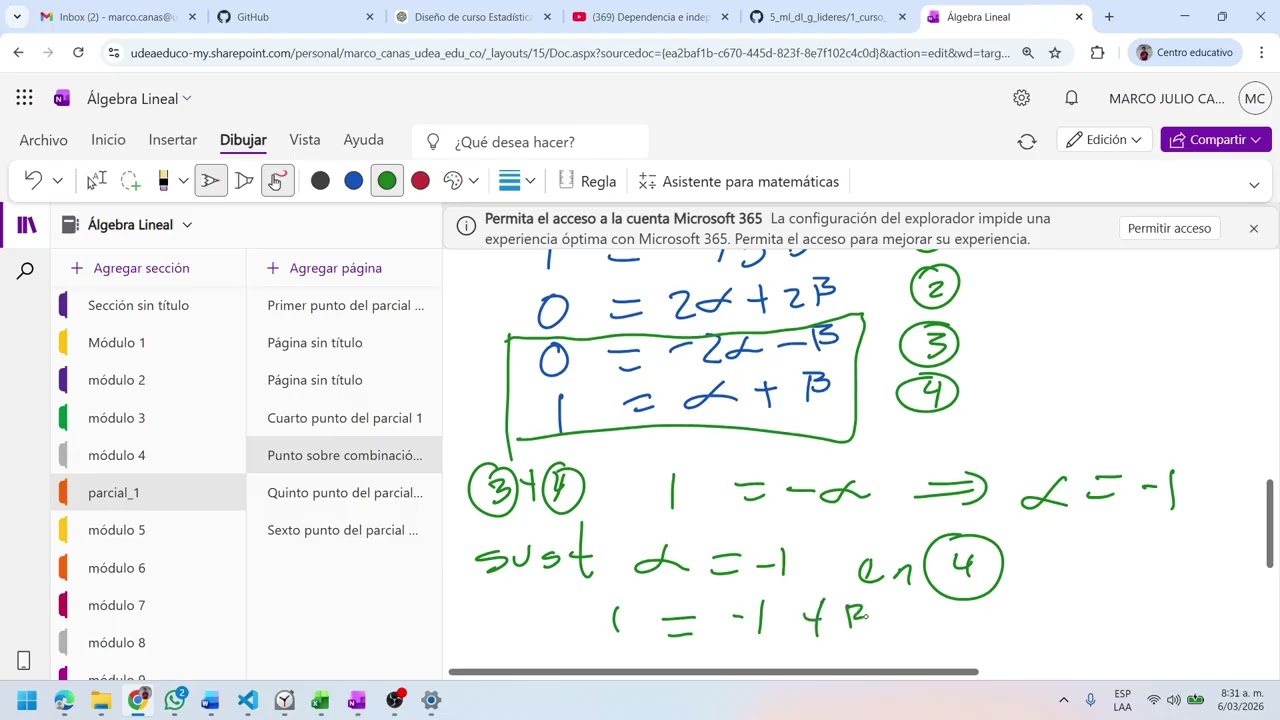 Cómo mostrar que una matriz no es combinación lineal de otras 2 matrices con tableta