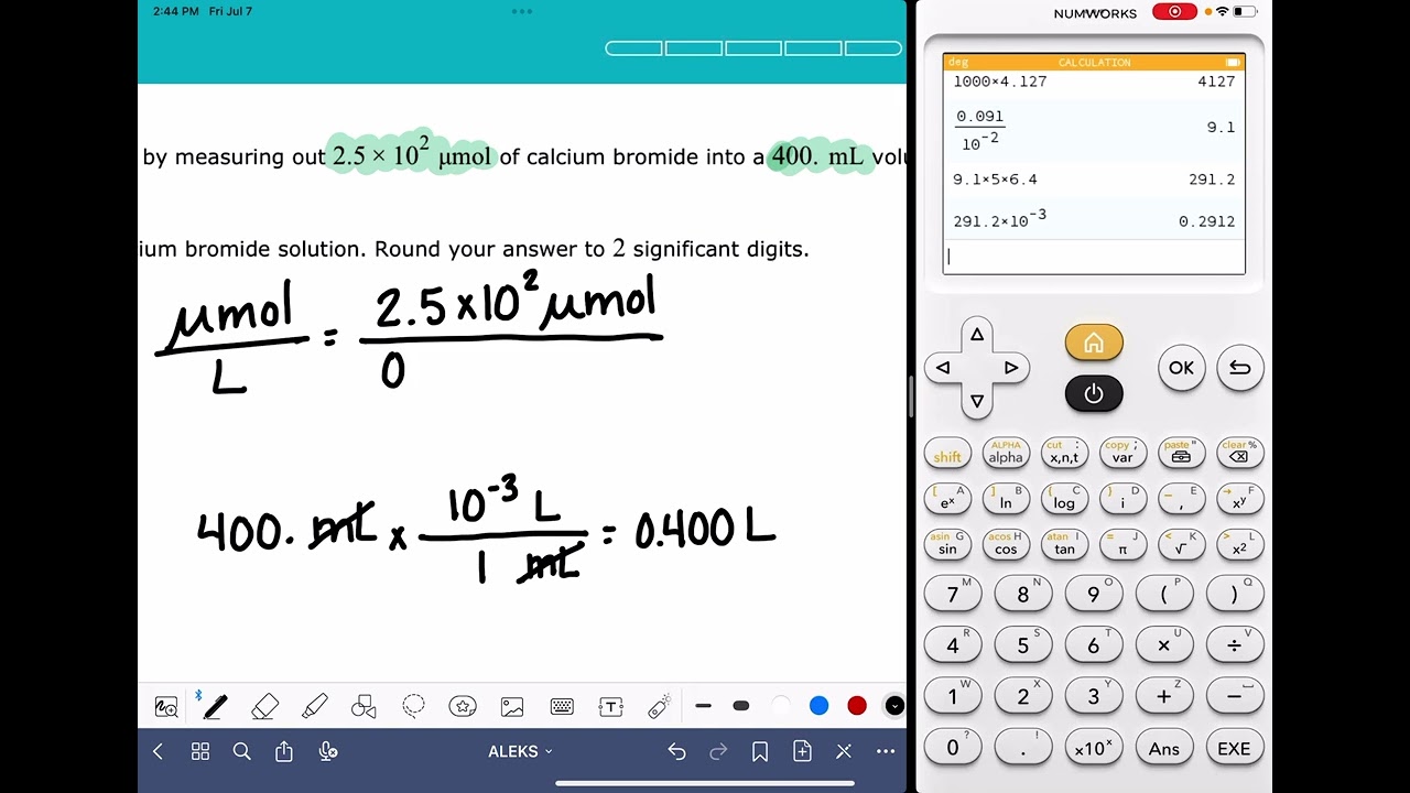 ALEKS: Calculating molarity using solute moles