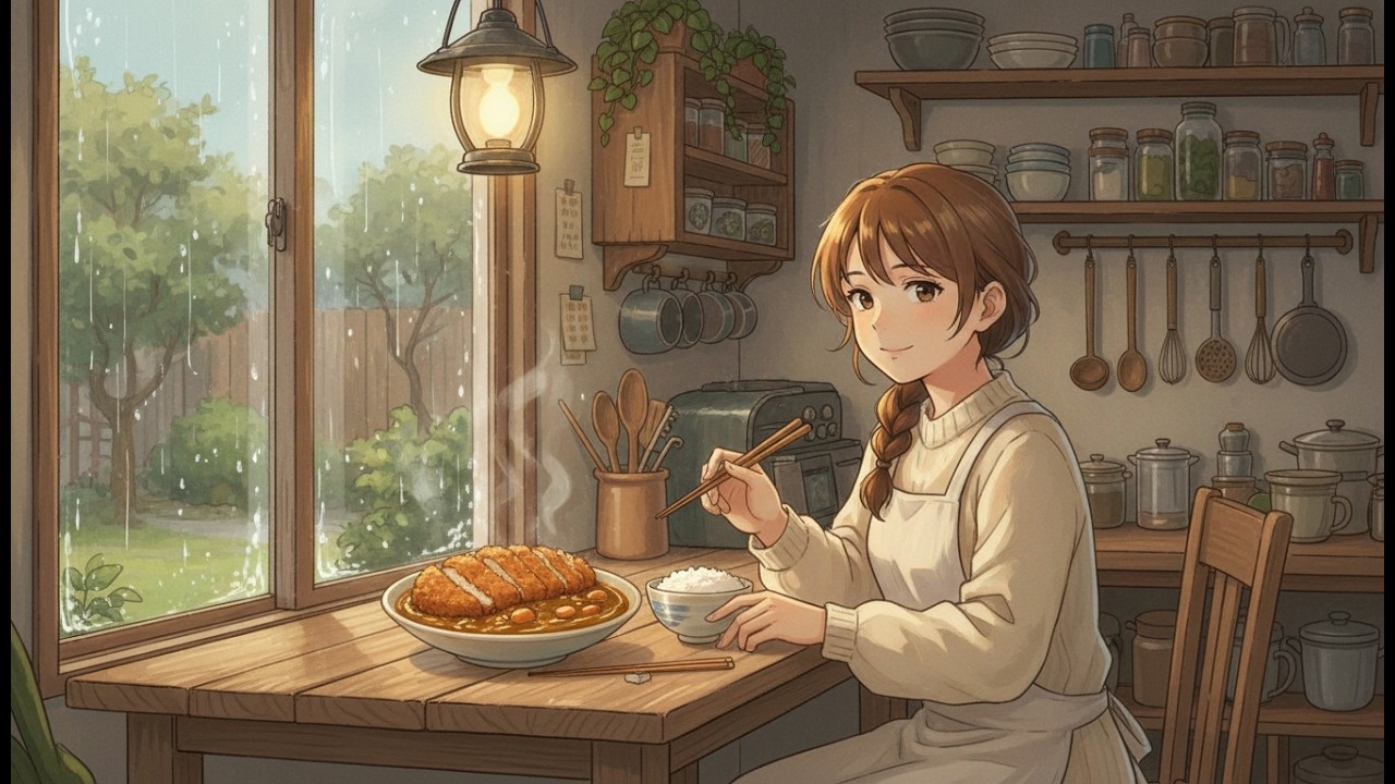 Rainy Day Anime Cooking ASMR 🍛 | Cozy Chicken Katsu Curry in a Quiet Kitchen