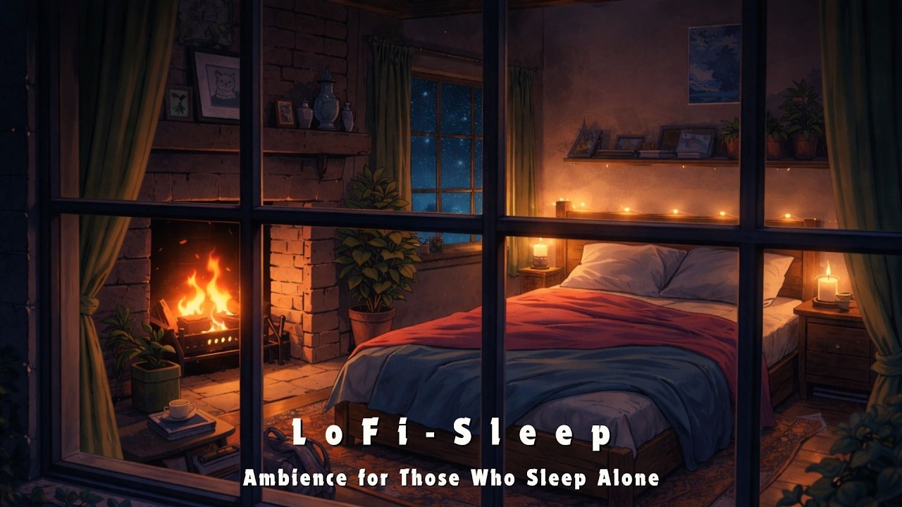Late Night Solitude Fireplace + Lofi Ambience for Those Who Sleep Alone