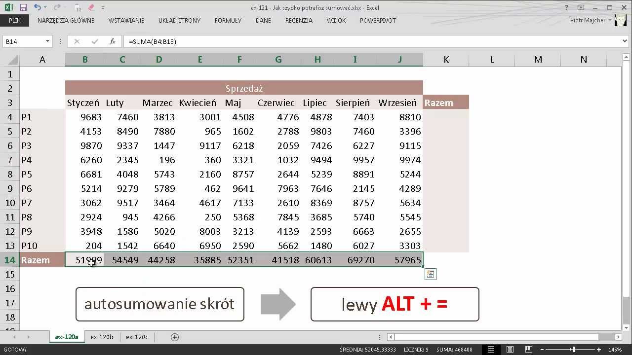 excel-121 - Jak szybko potrafisz sumować? - skrót do funkcji SUMA i nie tylko