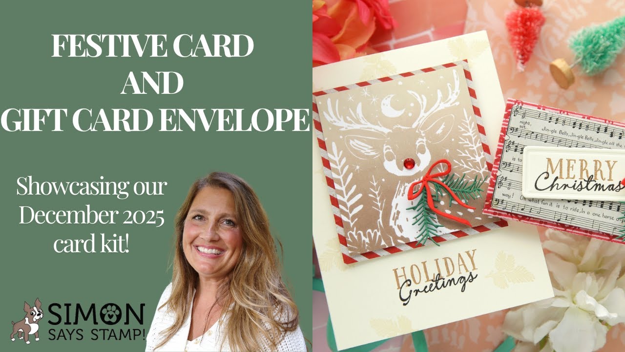 Праздничная открытка и конверт для подарочной карты с использованием декабрьского набора открыток!