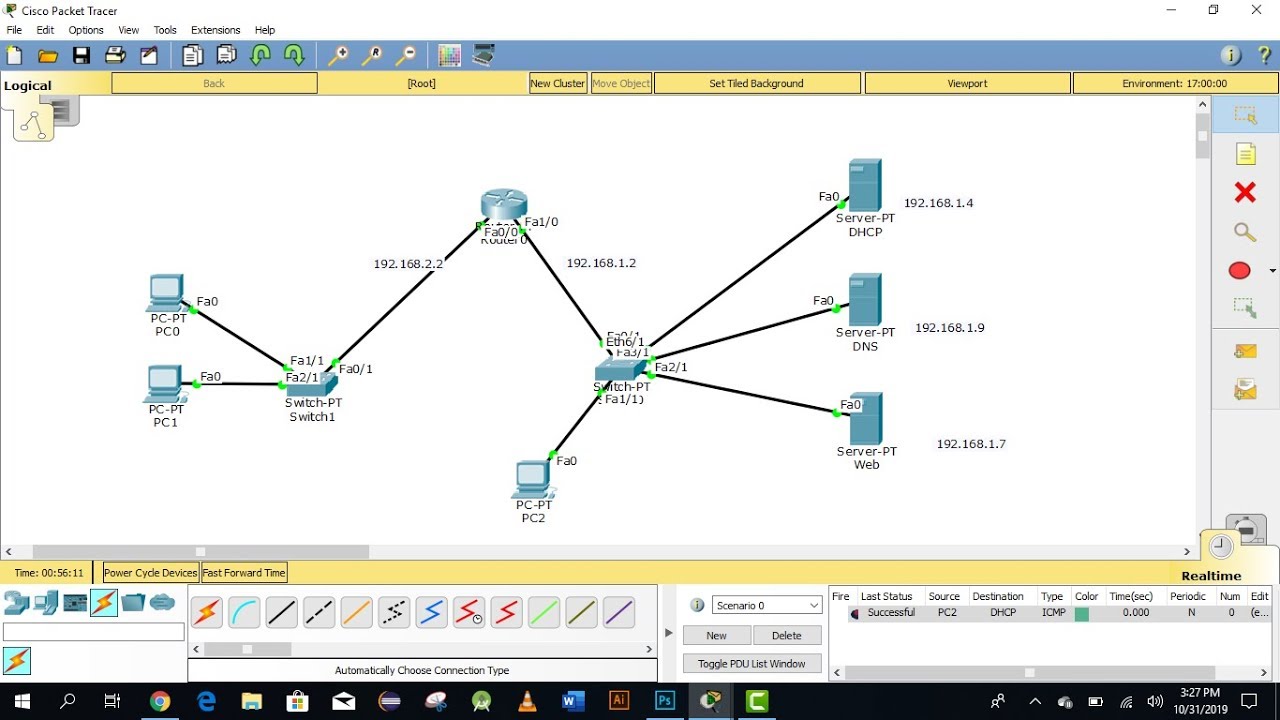 DHCP DNS and Web Server configuration in cisco packet tracer