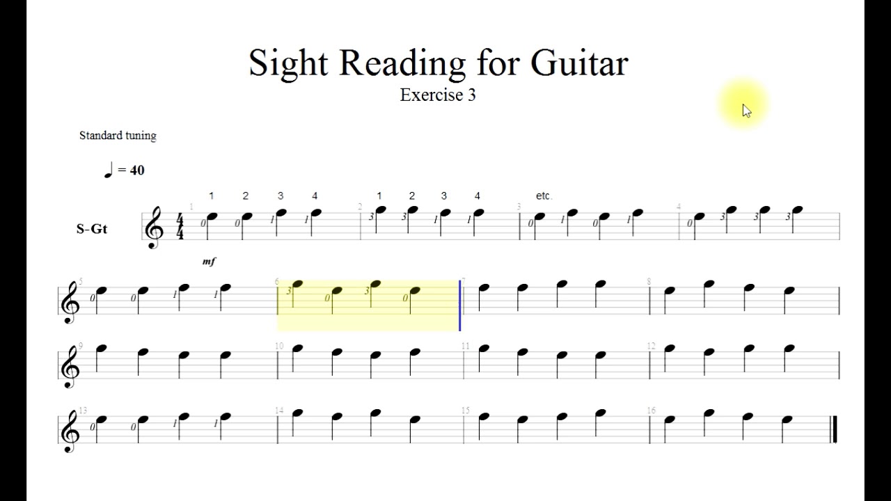 Sight Reading for Guitar Level 001 Exercise 3