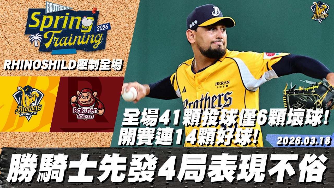 【RHINOSHIELD 壓制全場】03/18 開賽連14顆好球！勝騎士展現超高好球率，全場41顆球僅6顆壞球｜CTBC Brothers 中信兄弟