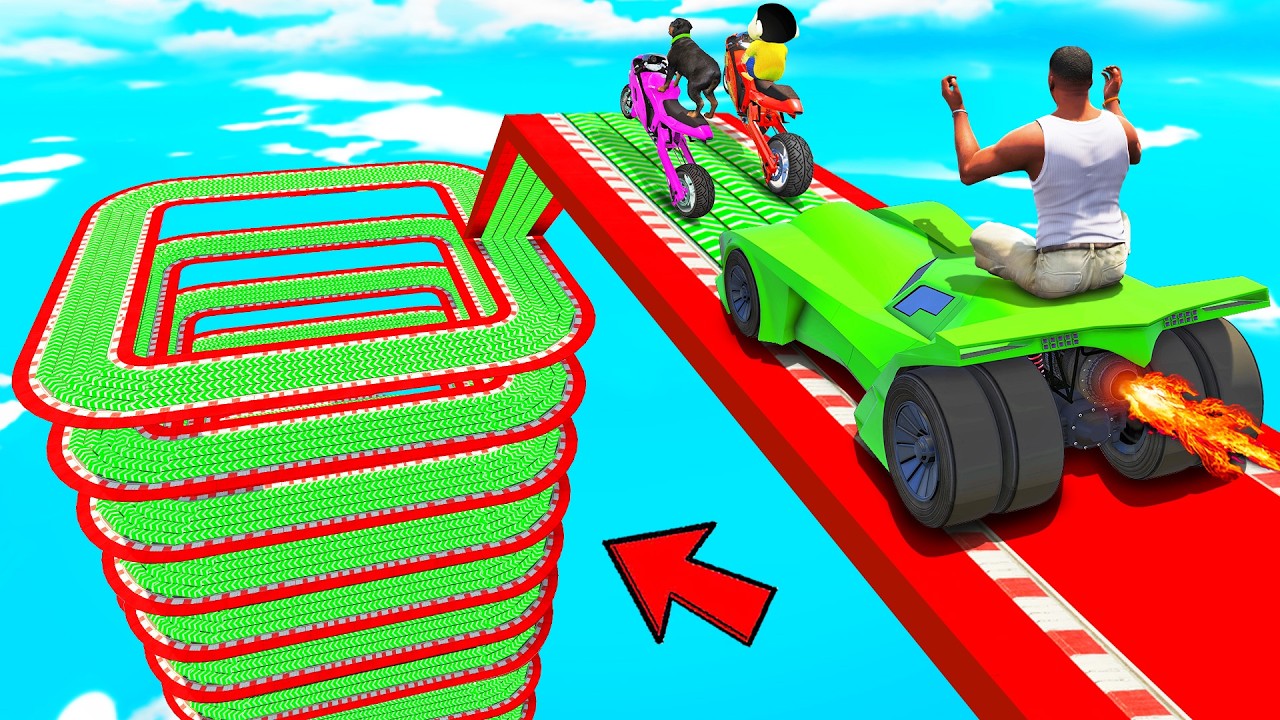 SHINCHAN AND FRANKLIN TRIED THE SQUARE SPIRAL SPEED BOOSTER MULTI LEVEL  PARKOUR CHALLENGE GTA 5