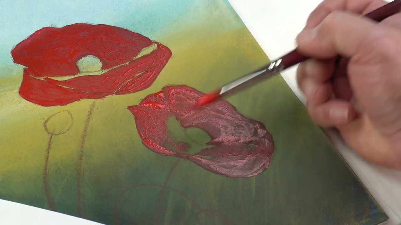 Drawing poppies on Canson Mi-Teintes Velvet paper