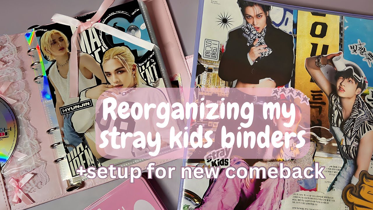 reorganizing my stray kids collection & hyunjin binder #1 setting up for Rockstar ˚ ༘♡ ⋆｡˚