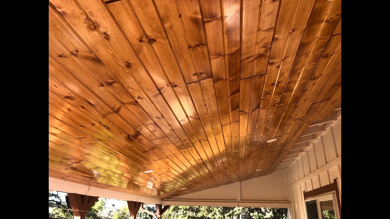 Tongue in groove pine patio ceiling project