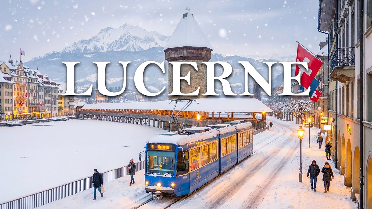 Зимняя сказка в Люцерне 4K ❄️Заснеженные улицы, безмятежные виды на озеро и альпийская тишина