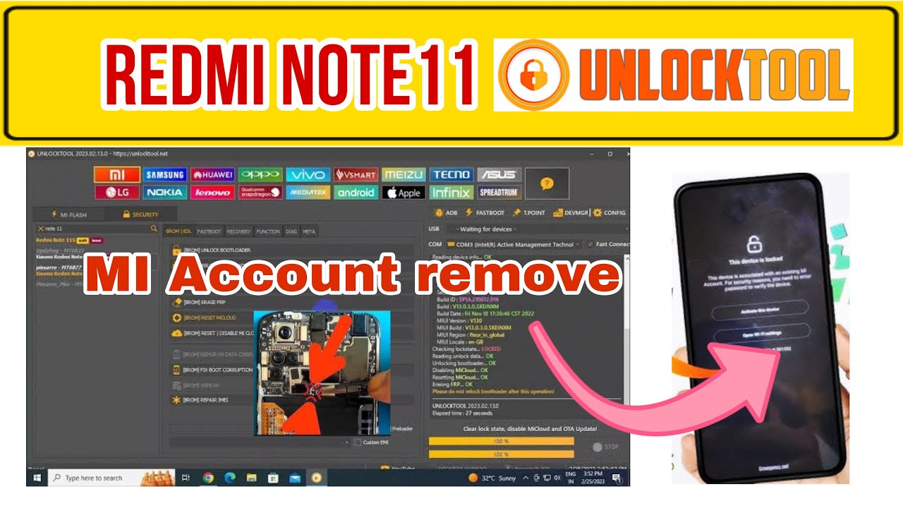 Xiaomi Redmi Note 11 Mi Account Remove Unlock Tool ✅