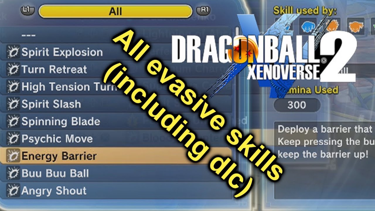 Dragon ball xenoverse 2- all evasive skills( including from all the dlc)