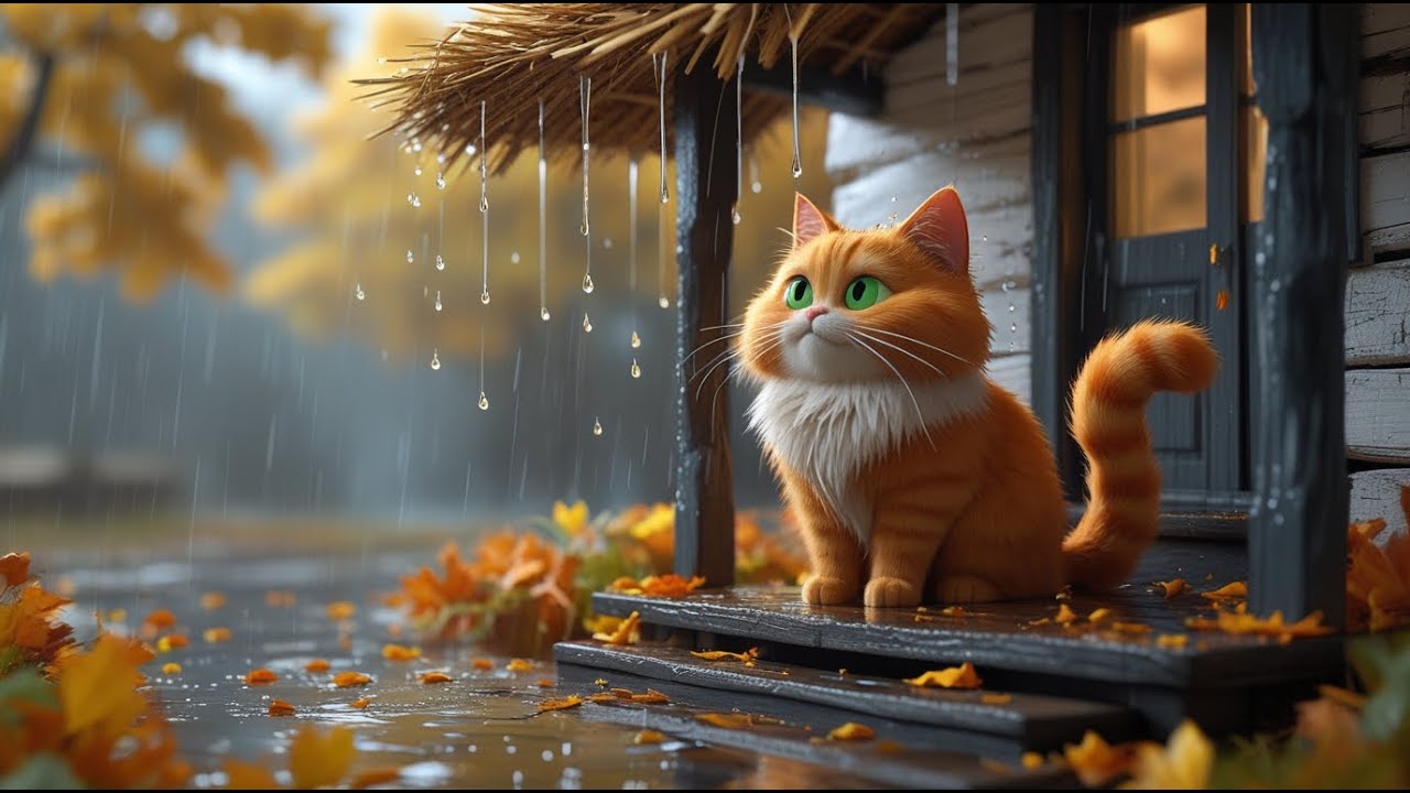 Дощик, дощик, кап-кап-кап 🌧 Осіння пісенька для дітей | Мультфільм з котиком Мурчиком