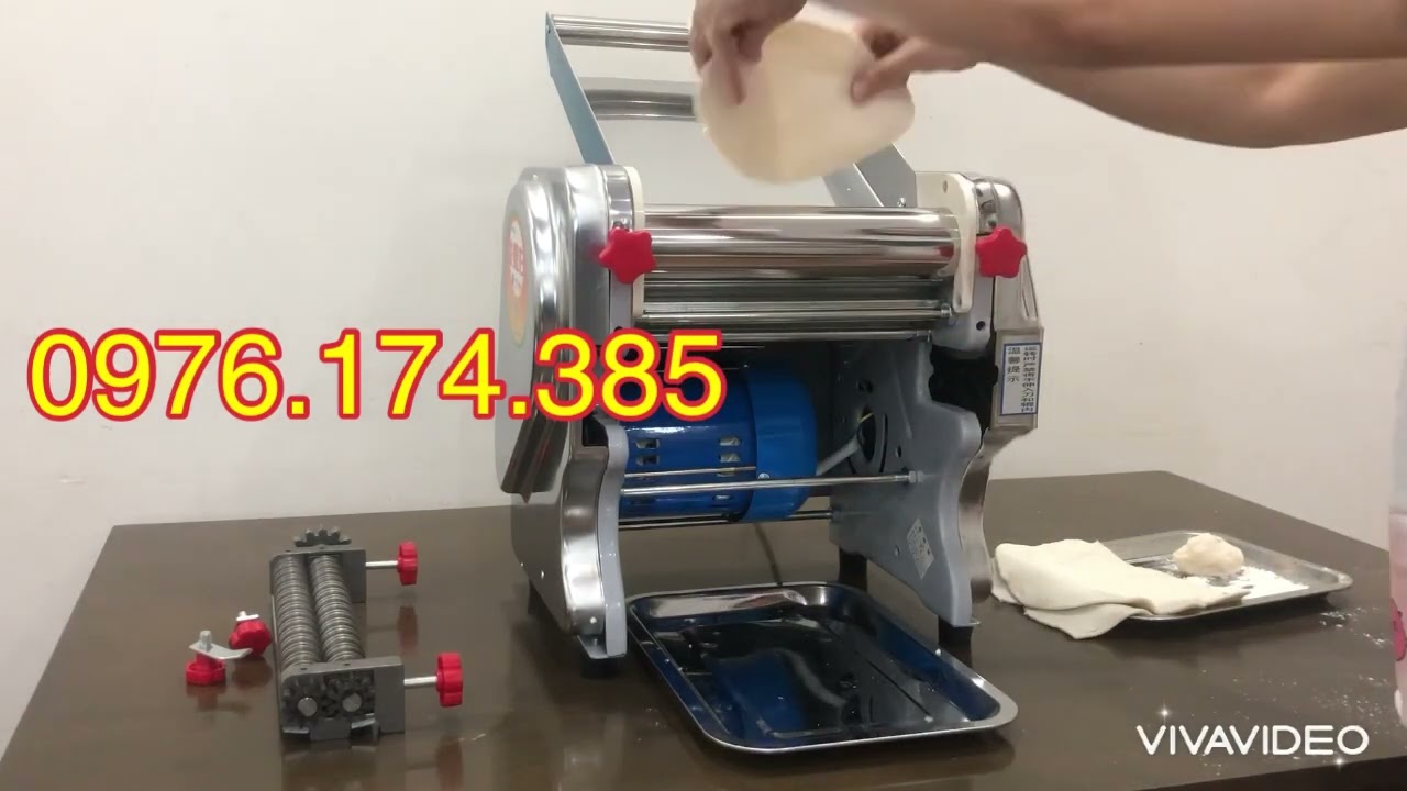 Máy cán bột chạy điện inox cán bột bánh bao, bánh pizza, há cảo, máy cắt mì sợi