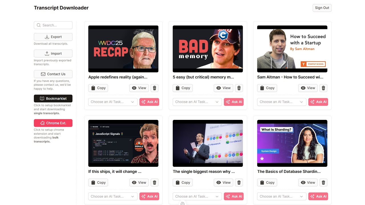 Download Youtube Transcripts in Bulk using this Chrome Extension