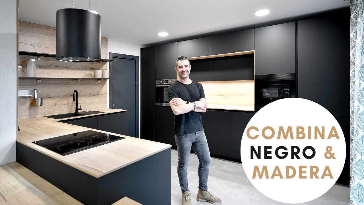 Cocinas NEGRAS mate y MADERA 🖤 CJR