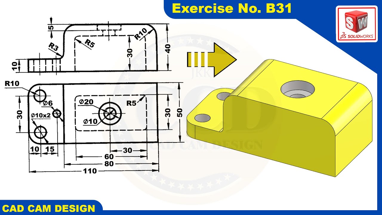 SolidWorks 2D drawing to 3D Model Tutorial  Exercise  B31