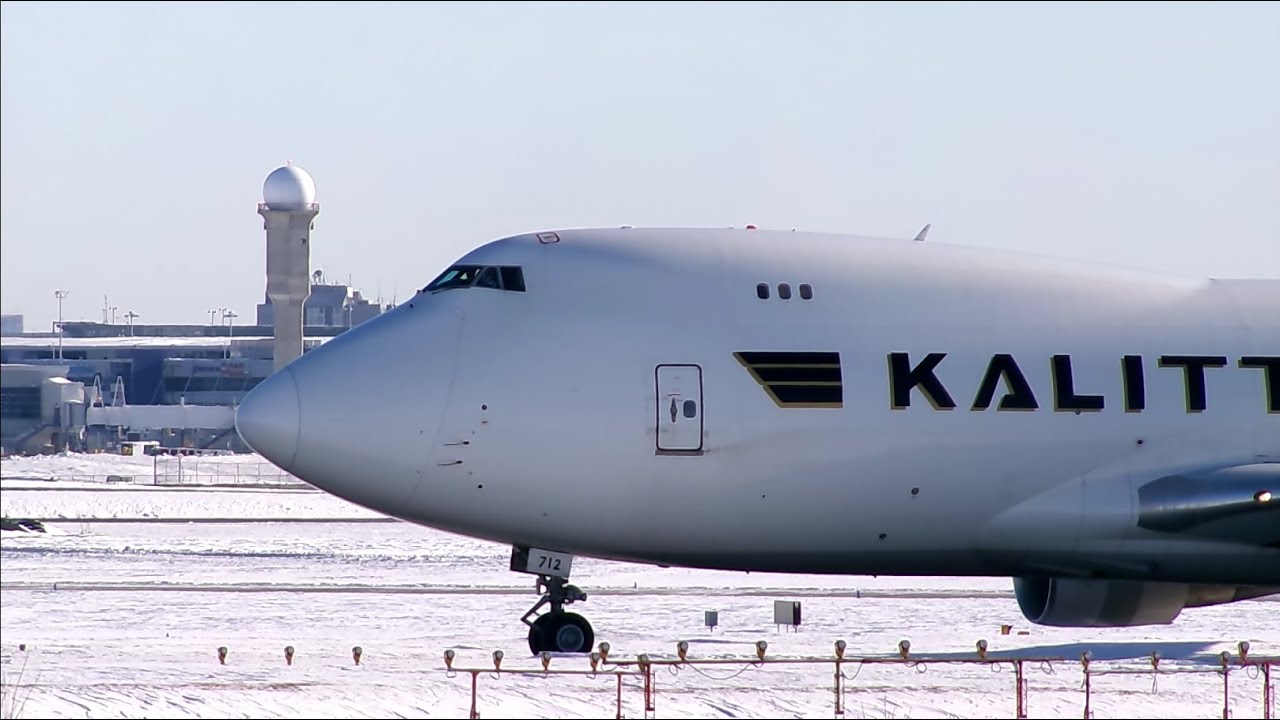 Kalitta Air 747F Snowy Taxi And Takeoff From CYYZ